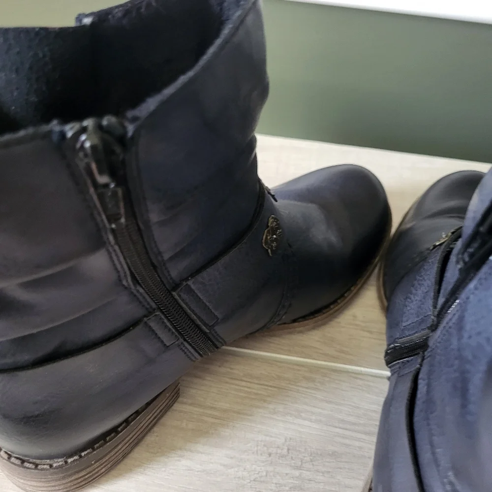 Rieker Women Peggy Blue Ankle Winter Boots Buckle‎ Side Zipper 5.5 US 36 EU